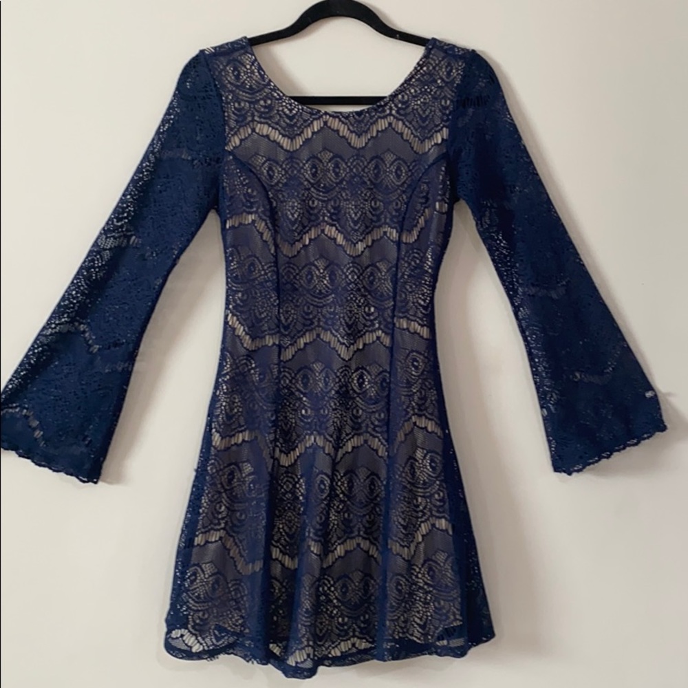 Navy blue long sleeve mini dress